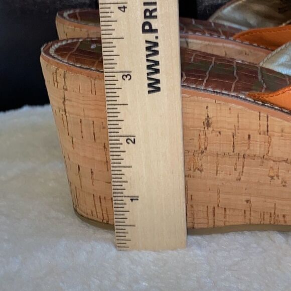 Women’s Sam Edelman Romy Brown Patent Leather Cork Thong Wedge Sandal-Size 9.5 - Picture 7 of 10